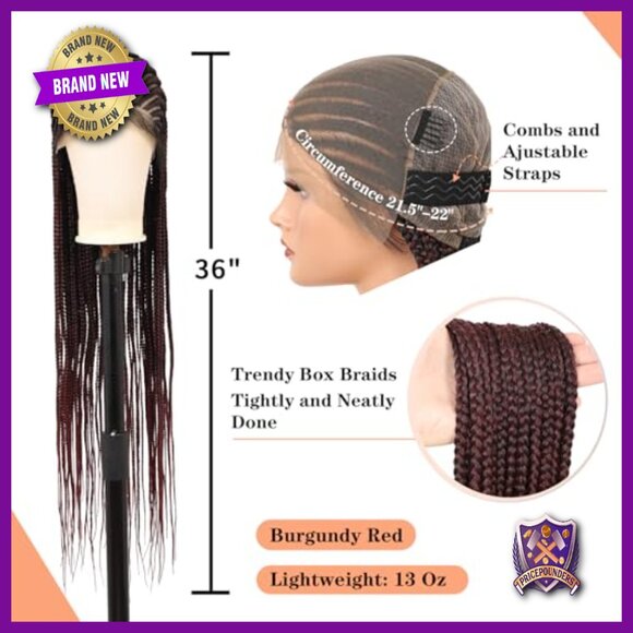 36 Inch Synthetic Braided Wig HD Lace Front Middle Part Box Braid main image 4